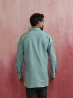 trueBrowns Men's Aqua Blue Cotton Shirt Collar Stylized Kurta