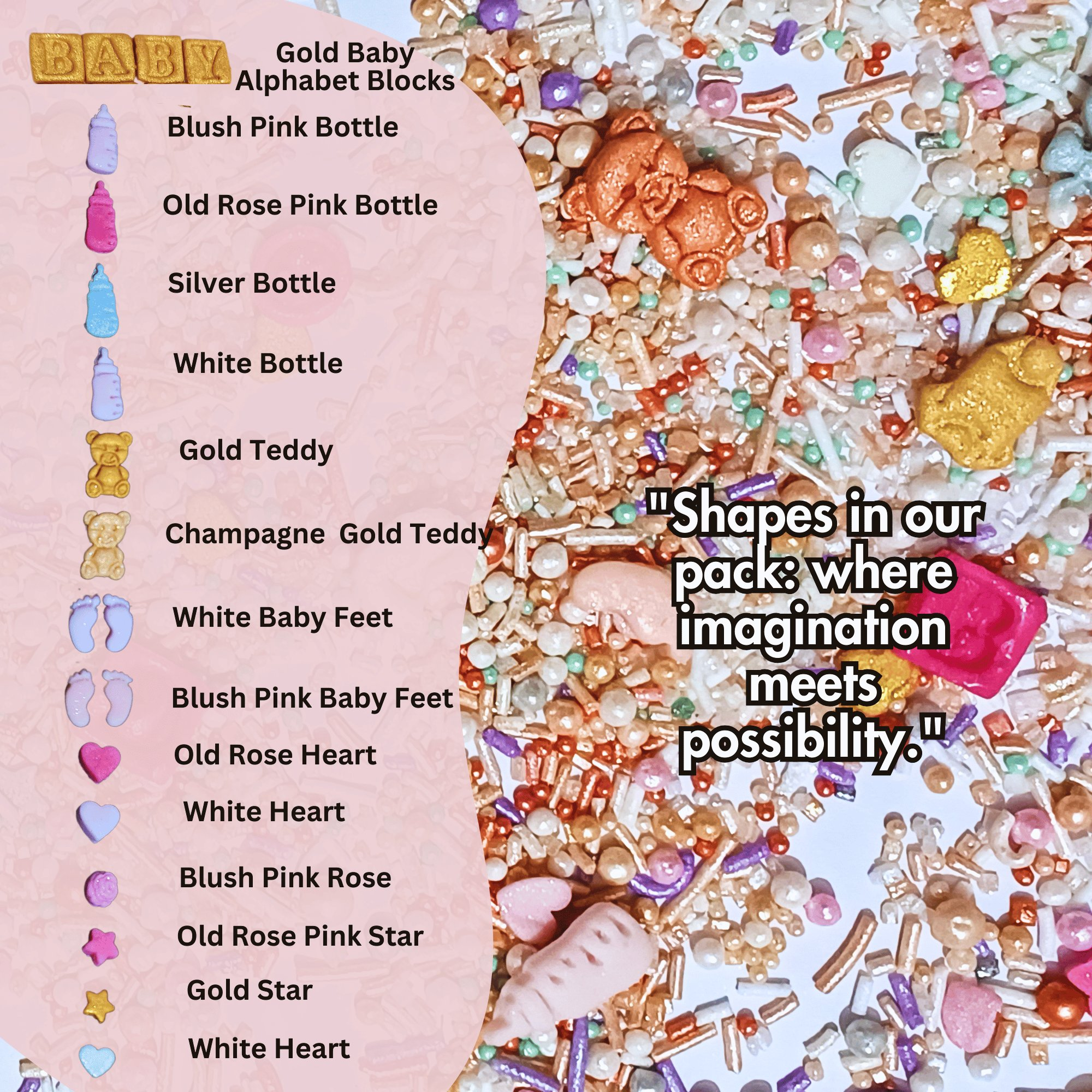 confect girls baby shower sprinkles edible sprinkles mix silver gold blush pink sprinkles pack of 5 baby shower 21