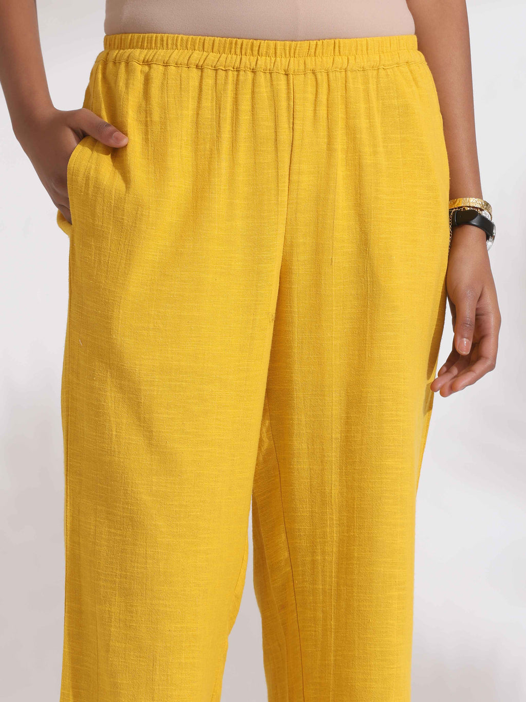 trueBrowns Yellow Cotton Slub Embroidered Straight Kurta Set - Distacart
