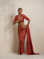 trueBrowns Maroon Gold Metallic Ready To Wear Plus Size Saree