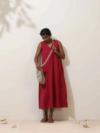 trueBrowns Maroon Cotton Linen Dress - Distacart