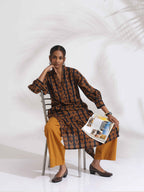 trueBrowns Black Cotton Print Straight Kurta Set - Distacart