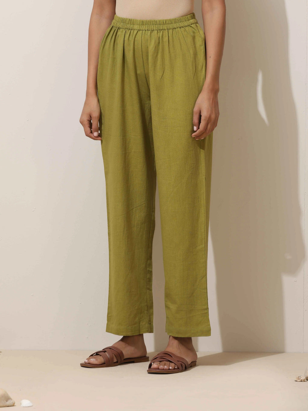 trueBrowns Pear Green Cotton Linen Kurta Pant Set - Distacart
