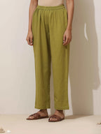trueBrowns Pear Green Cotton Linen Kurta Pant Set - Distacart