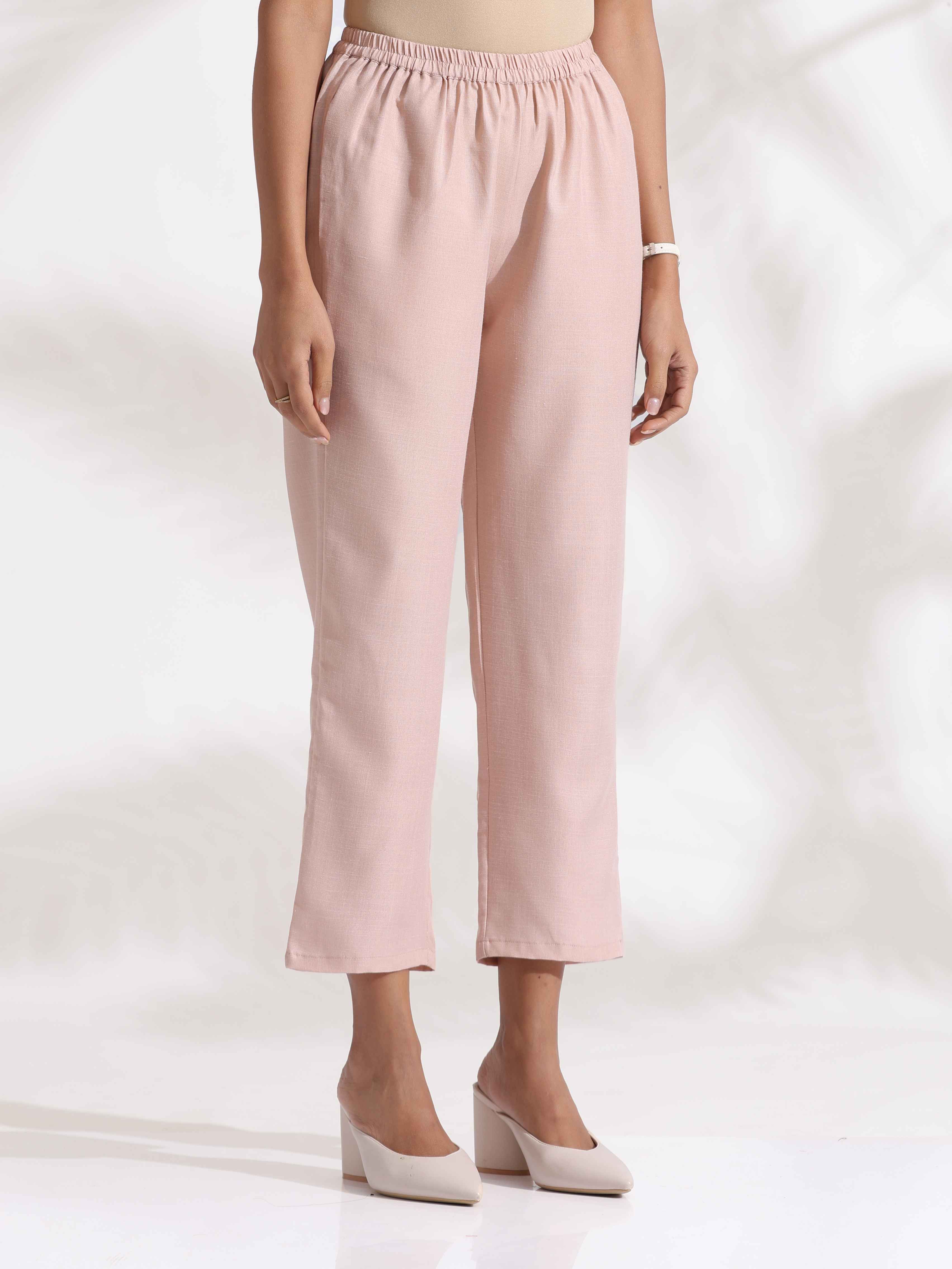 trueBrowns Light Pink Slub Kurta Set - Distacart