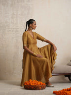 trueBrowns Gold Tissue Flared Anarkali Kurta Set - Distacart