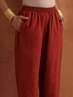 trueBrowns Rust Metallic Straight Kurta Set - Distacart