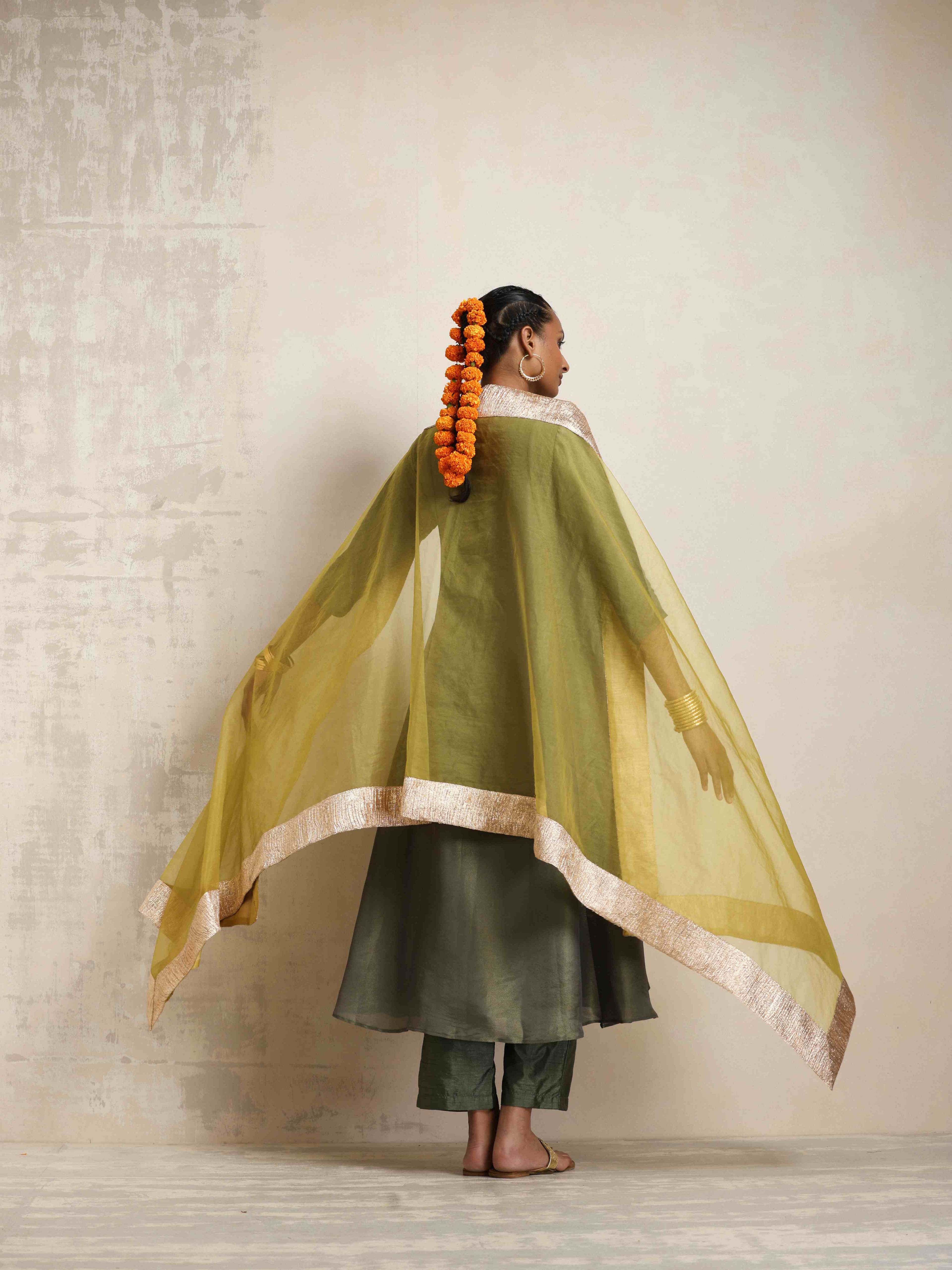 trueBrowns Green Tissue Anarkali Kurta Dupatta Set - Distacart