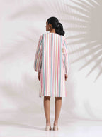 trueBrowns Off-White Cotton Multi Stripe Short Dress - Distacart