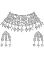 Tehzeeb Creations Women's Silver Colour Oxidised Necklace And Earring With Mirror Work