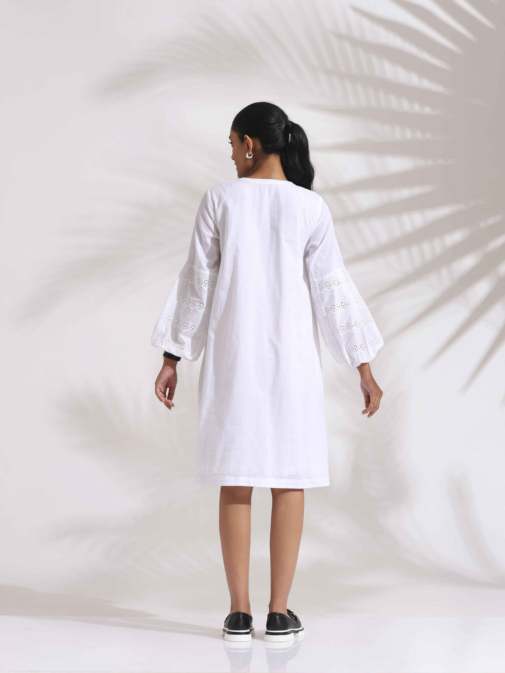 trueBrowns White Cotton Schiffli Short Dress - Distacart