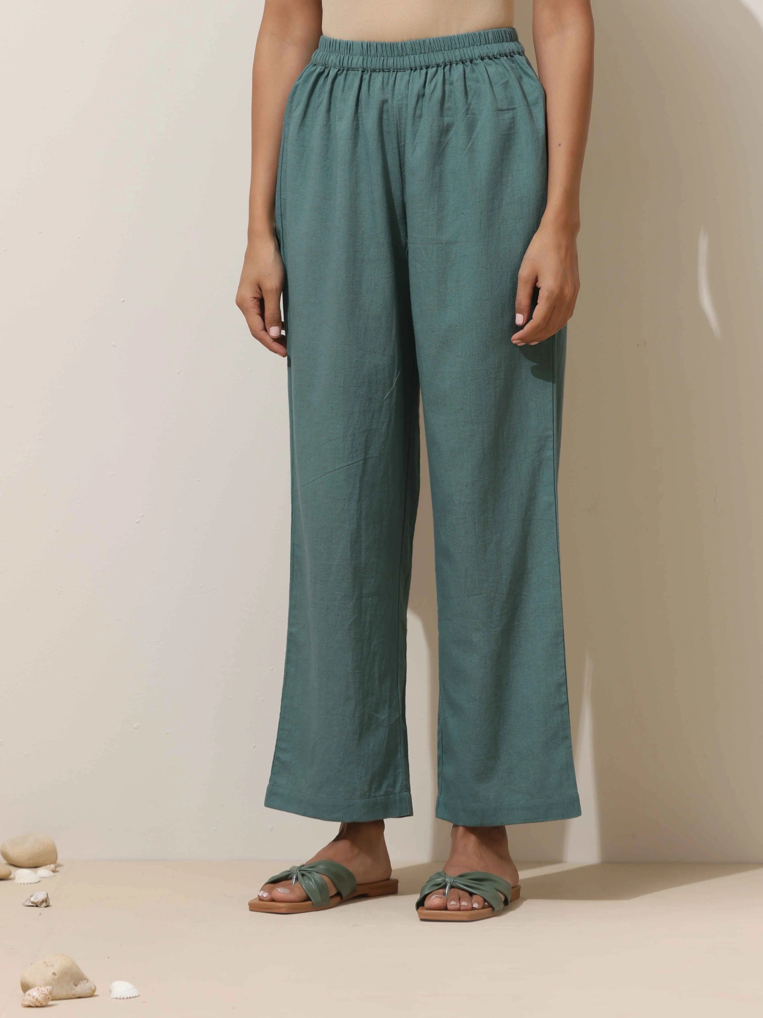 trueBrowns Green Cotton Linen Kurta Pant Set - Distacart