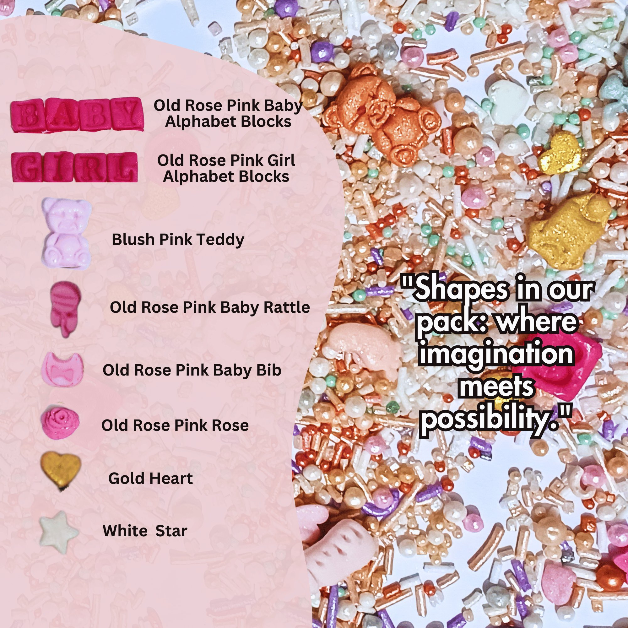 confect girls baby shower sprinkles mix heart teddy baby feed bottle baby feet sprinkles pack of 5 baby shower 22