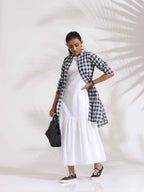 trueBrowns White Cotton Schiffli Tier Dress - Distacart