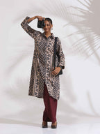 trueBrowns Beige Cotton Geometric Print Shirt Kurta Set - Distacart