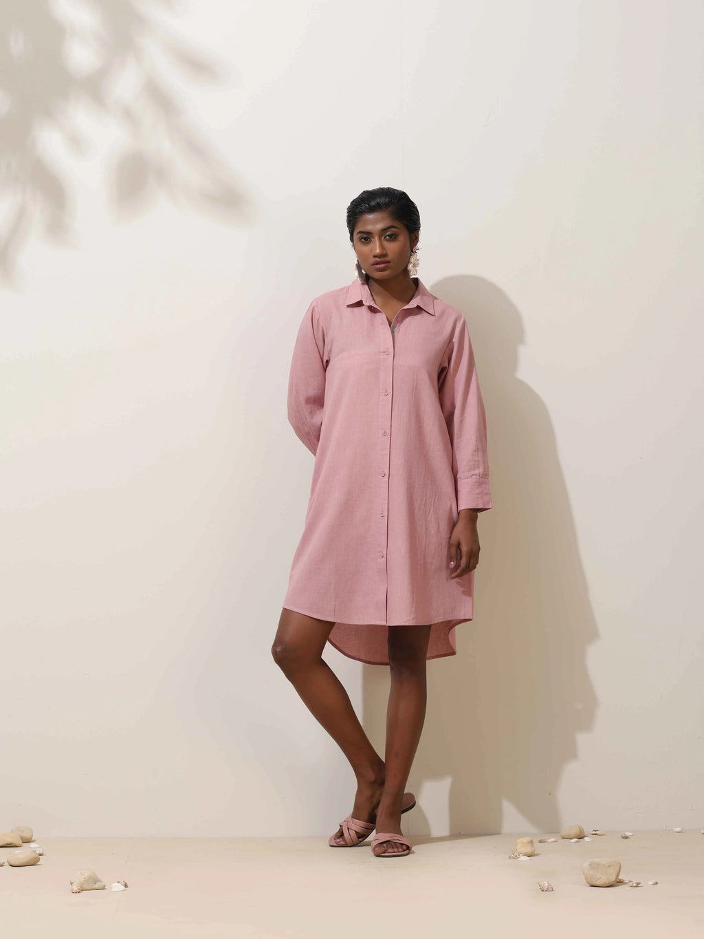 trueBrowns Pink Cotton Linen Dress - Distacart