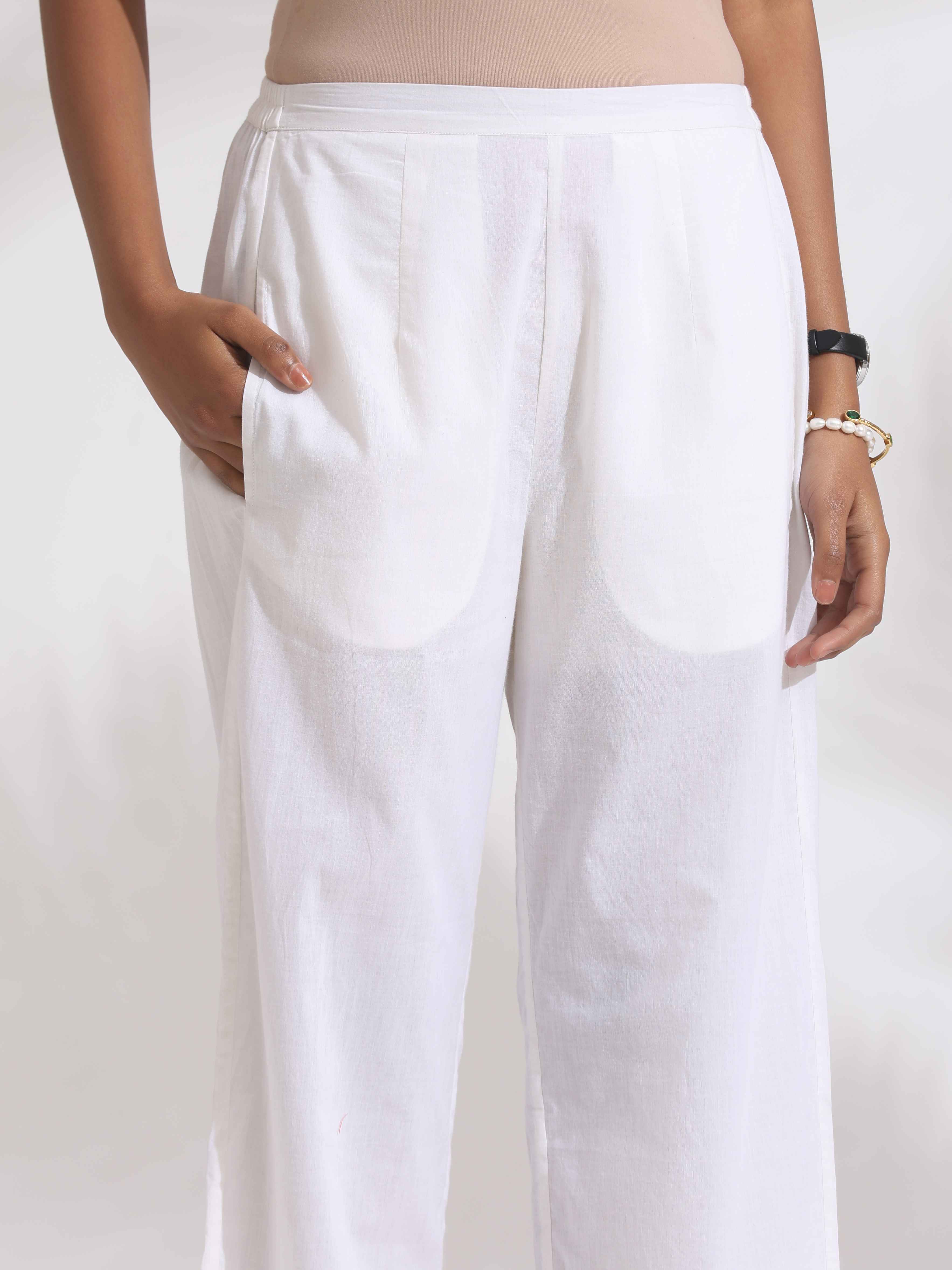 trueBrowns White Cotton Stripe Print Pleated Kurta Set - Distacart