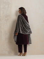 trueBrowns Purple Velvet Embroidered Kurta Pant Dupatta Set - Distacart