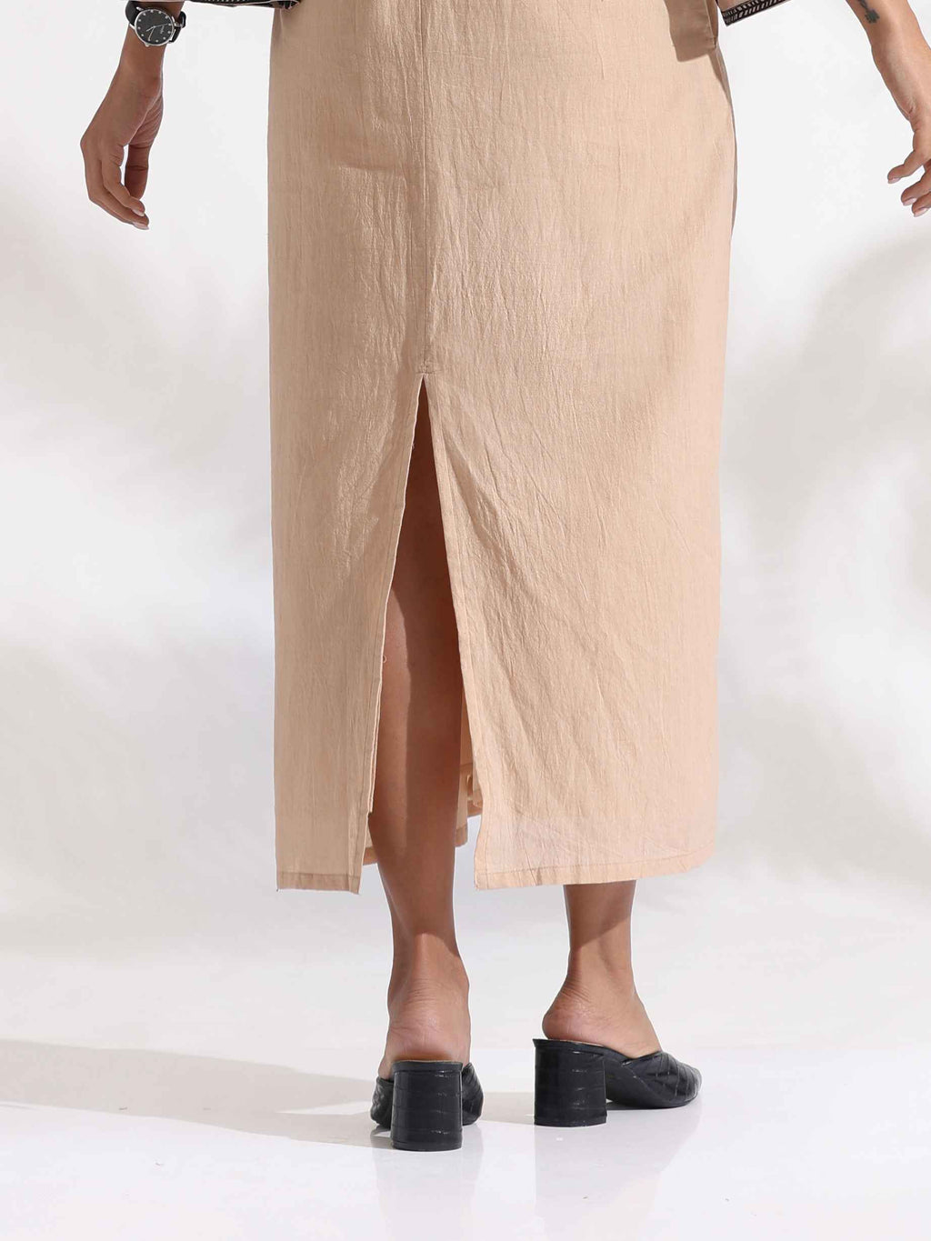 trueBrowns Beige Cotton Print Long Dress - Distacart