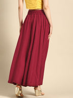 TAG 7 Women Maroon Solid Flared Palazzos