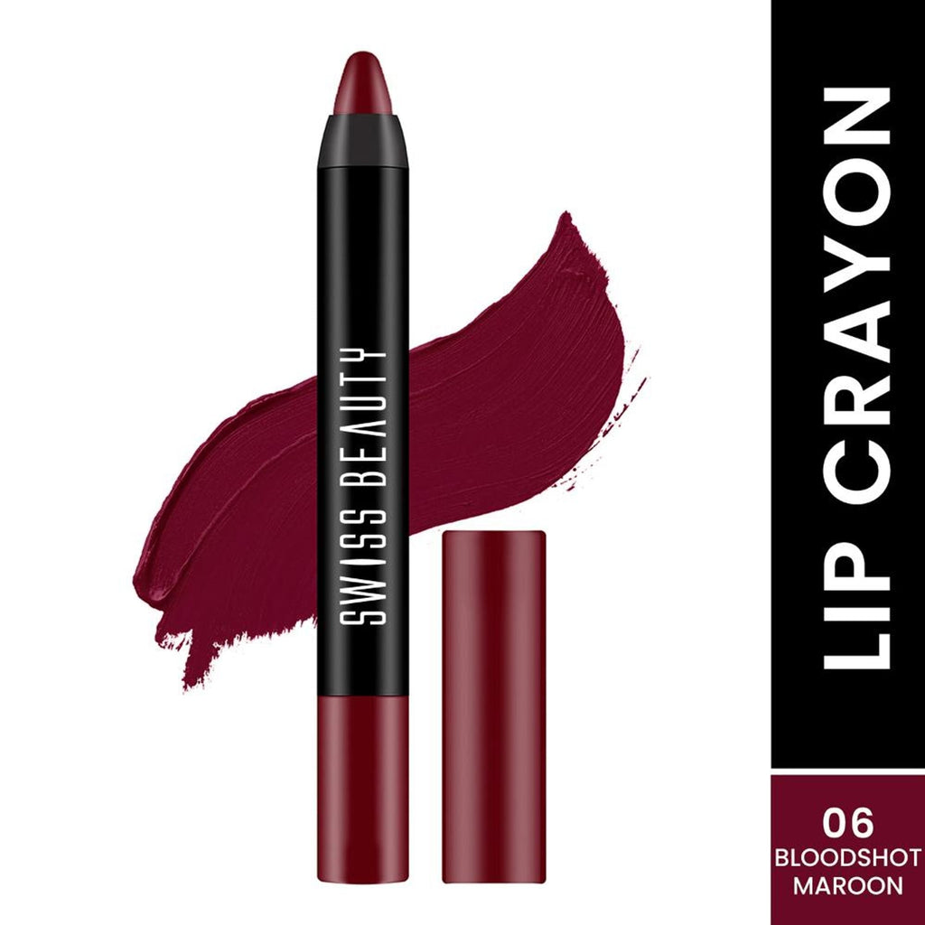 Swiss Beauty Matte Long Lasting Stay Maxx Lip Crayon Lipstick Matte Finish - Bloodshot Maroon