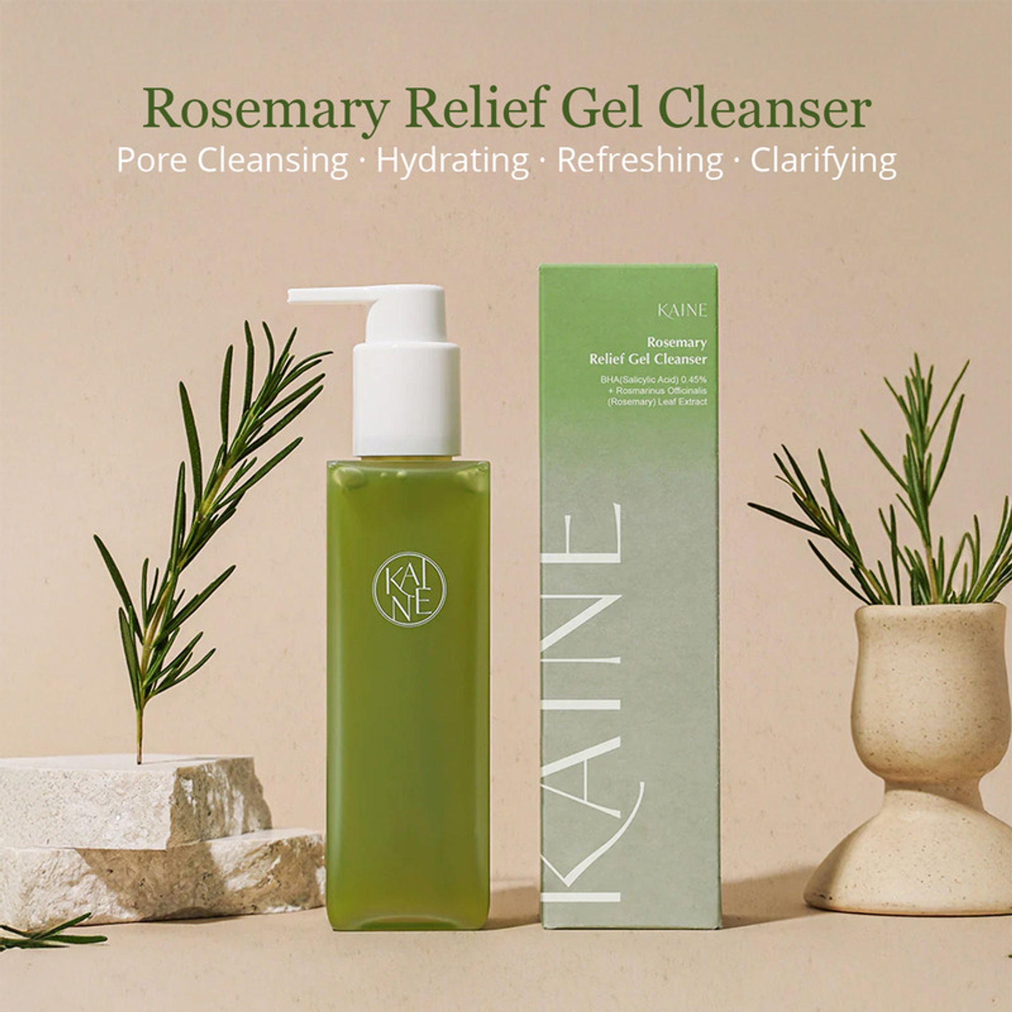 Kaine Rosemary Relief Gel Cleanser, Acne-Clarifying Korean Cleanser