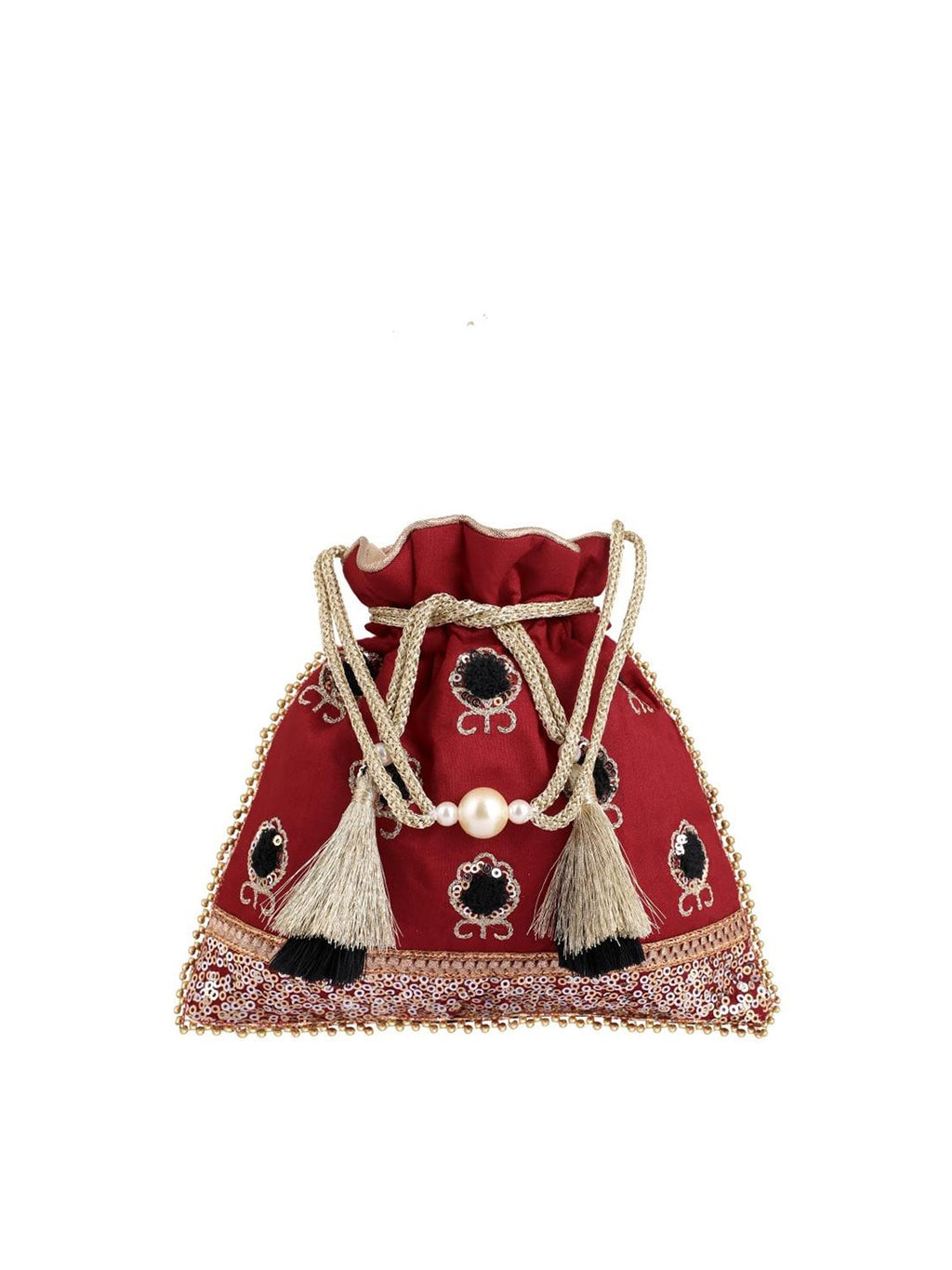 Masq Red & Black Embellished Embroidered Potli Clutch - Distacart