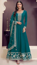Anaita Dark Green Embroidered Silk Stitched Anarkali suit - Distacart