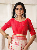 Shree Shyam Fashion Linen Cotton Red & White Saree - Distacart