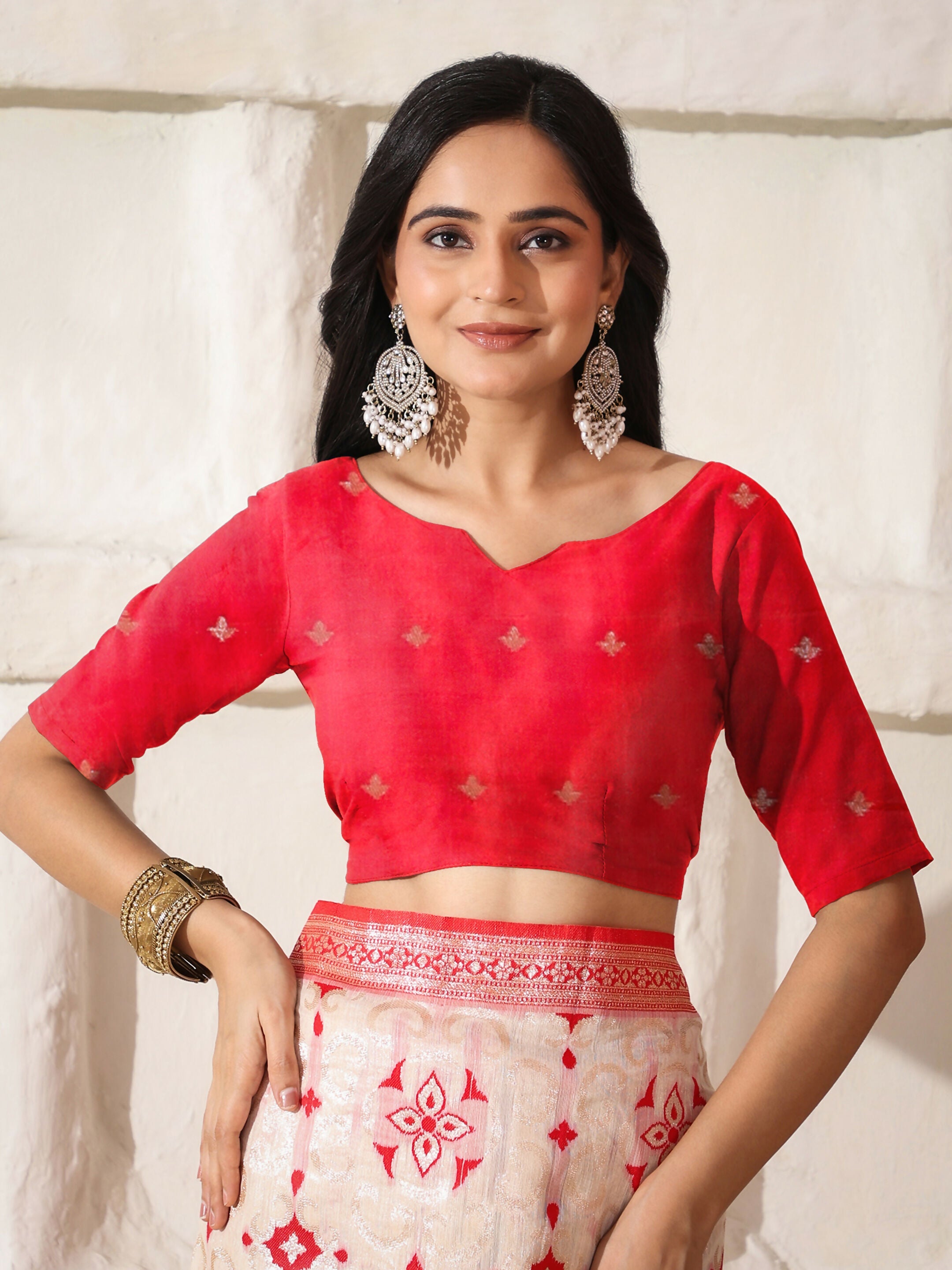 Shree Shyam Fashion Linen Cotton Red & White Saree - Distacart