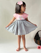 ArthLife Peach And Grey Unicorn Embroidered Dress
