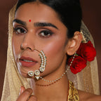Gold-Plated White Kundan Studded Pearl Beaded Nose Pin - Ruby Raang - Distacart