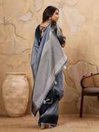 Shree Shyam Fashion Denim Grey Linen Saree - Distacart