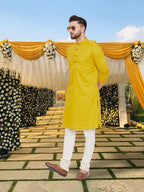 Even Apparels Men's Pure Cotton Yellow Kurta