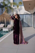 Joban Fashion Maroon Kurta Set Velvet Embroidery Sequence Work - Distacart
