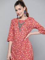 HERE&NOW Women Pink & White Floral Printed Kurta with Palazzos