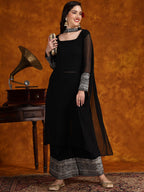 Sangria Embroidery Georgette Kurta Palazzo With Dupatta Set - Distacart