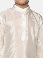 Sethukrishna Boys Cream-Coloured & White Kurta With Pyjamas