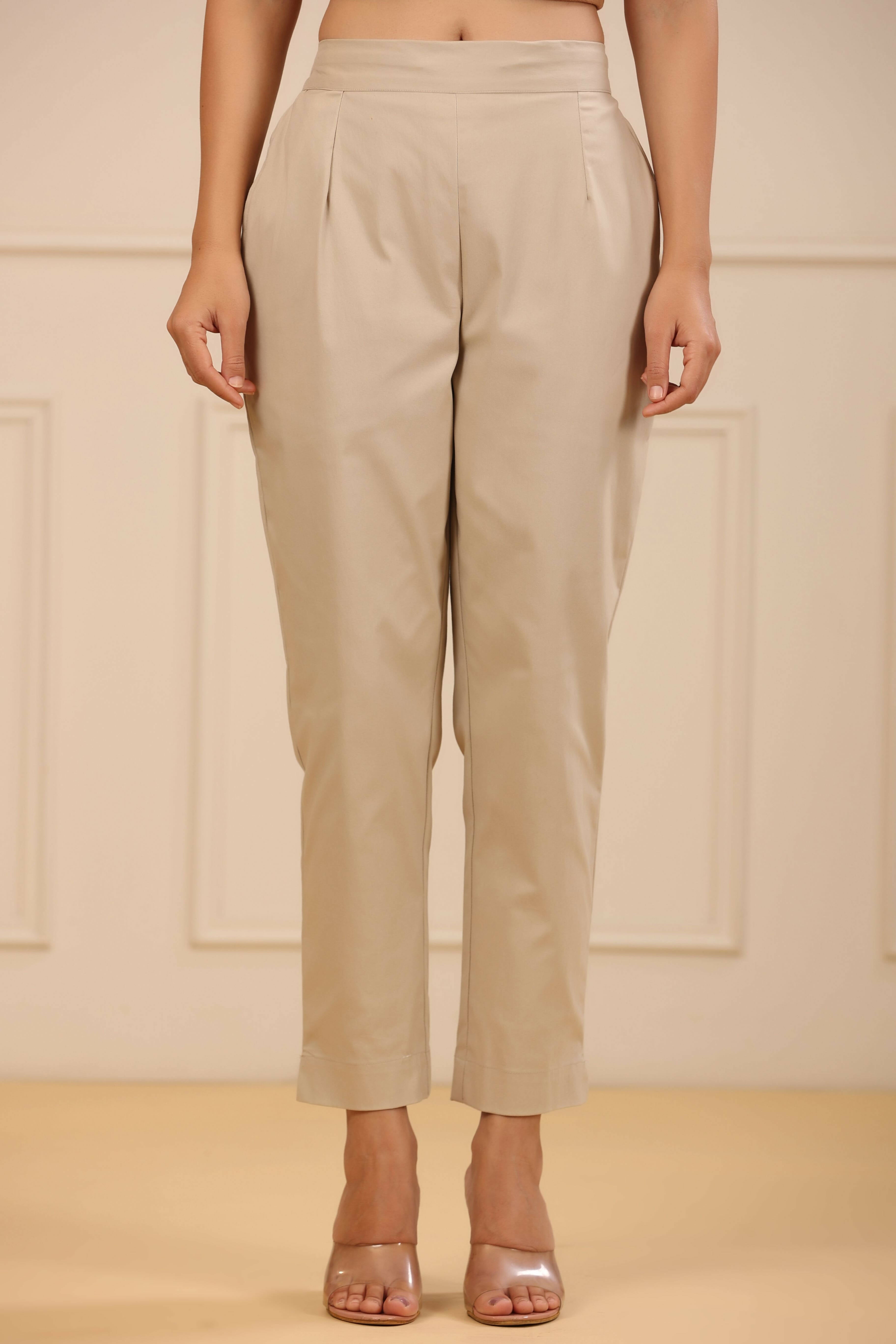 Juniper Women's Beige Cotton Spendex Solid Straight Pant - Distacart