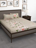 Story@home Beige & Red Floral Flat 240 TC 1 Double Bedsheet with 2 Pillow Covers