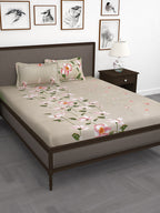 Story@home Beige & Red Floral Flat 240 TC 1 Double Bedsheet with 2 Pillow Covers
