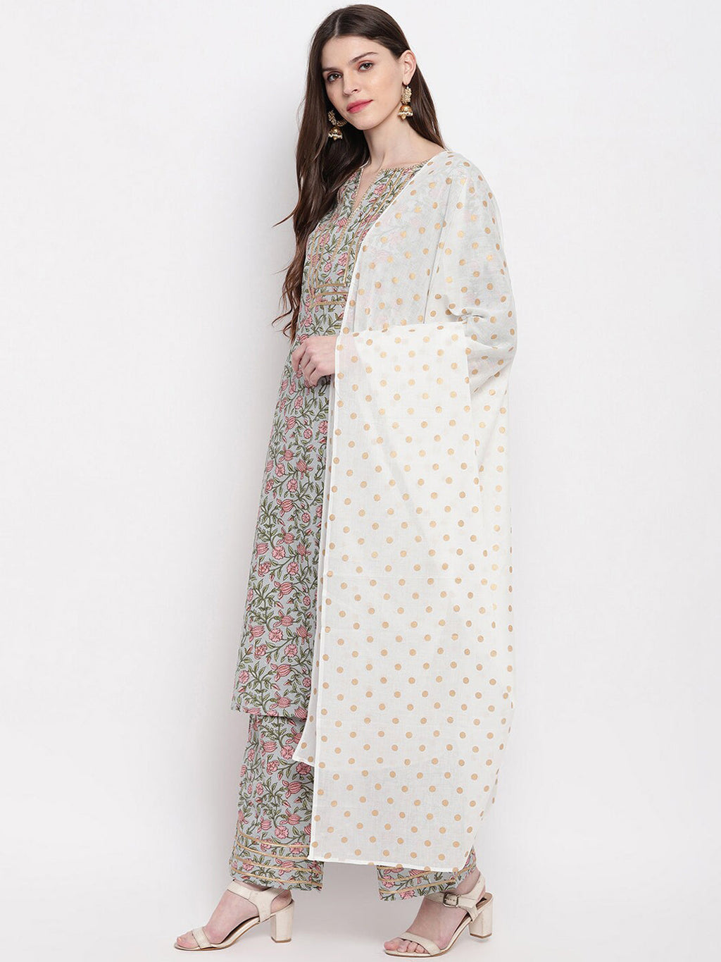 Janasya Multicoloured Printed Kurta with Palazzos & Dupatta - Distacart