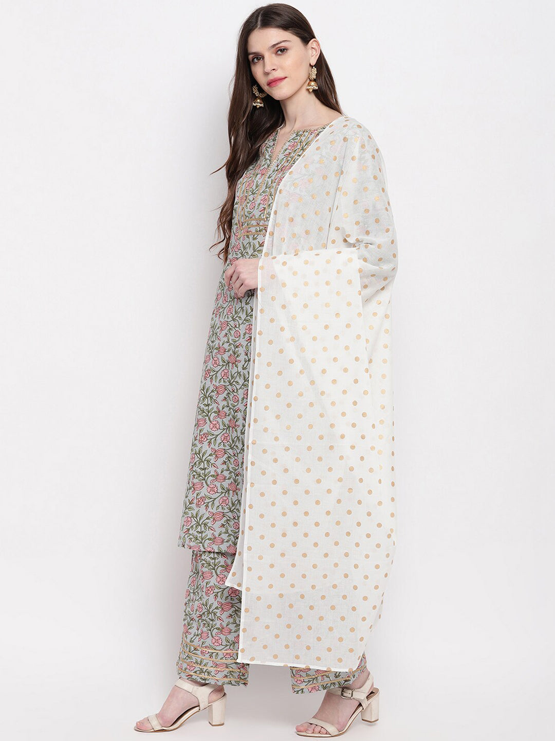 Janasya Multicoloured Printed Kurta with Palazzos & Dupatta - Distacart