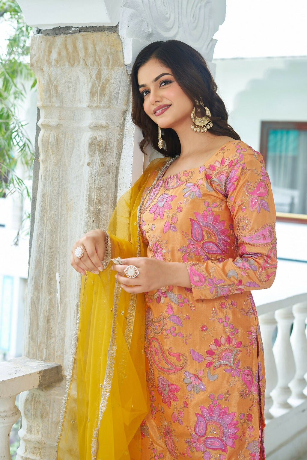Joban Fashion Yellow Kurta Set Chinnon Embroidery Sequence Work - Distacart