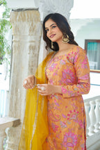 Joban Fashion Yellow Kurta Set Chinnon Embroidery Sequence Work - Distacart