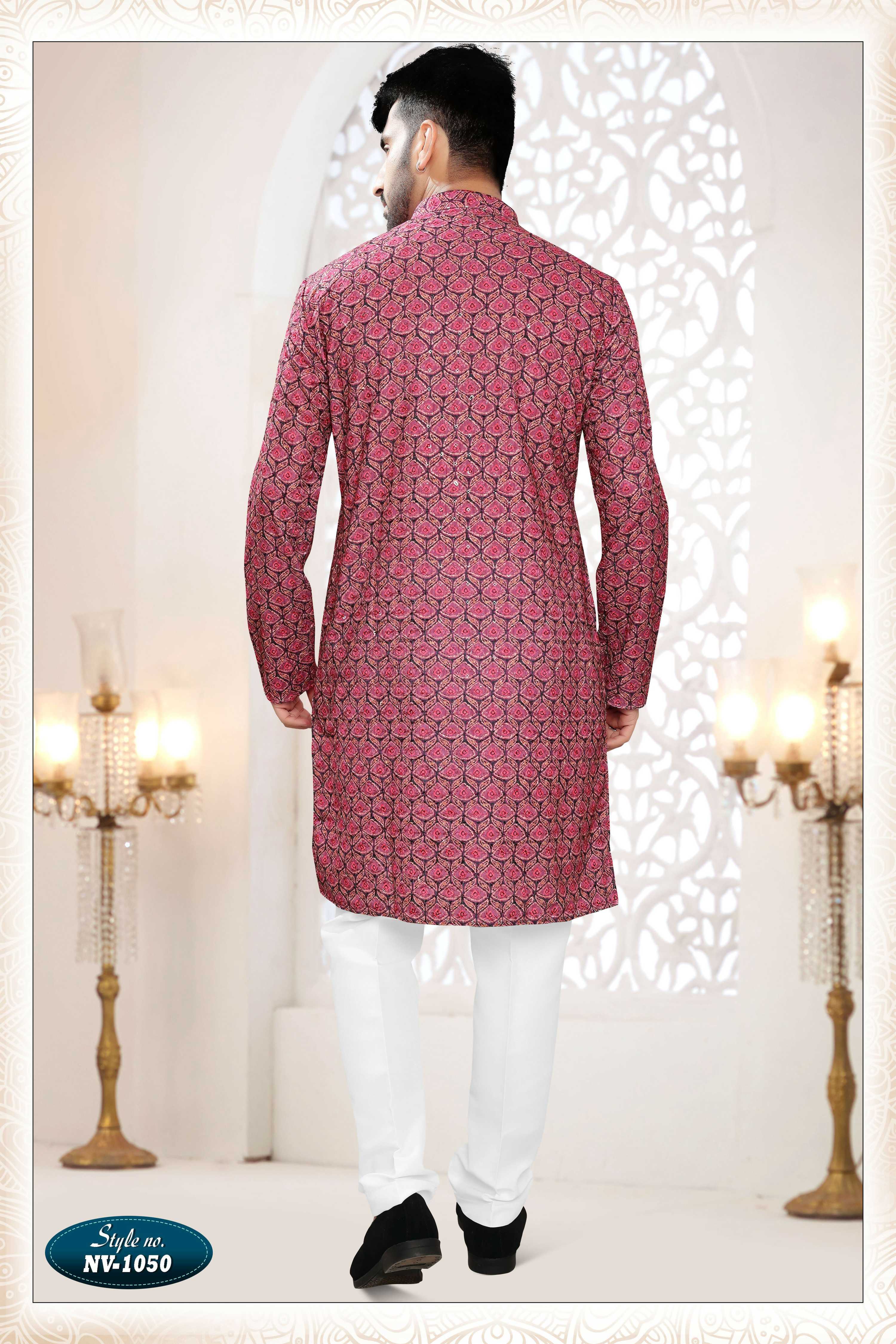 Joban Fashion Men's Redish Wine Straight Rayon Thread And Sequence Embroidery All Over Kurta Set