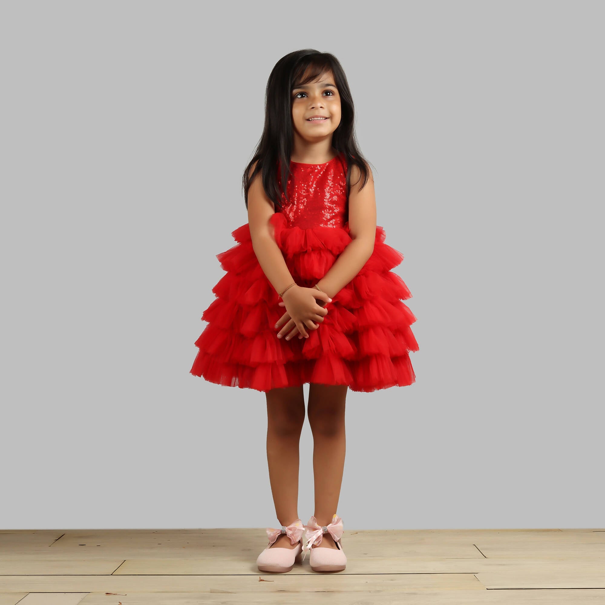 Pink Cow Fashions Red Dress With Frill Bottoms