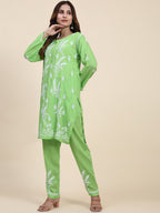 HOUSE OF KARI Floral Embroidered Chikankari Pure Cotton Kurta with Trousers