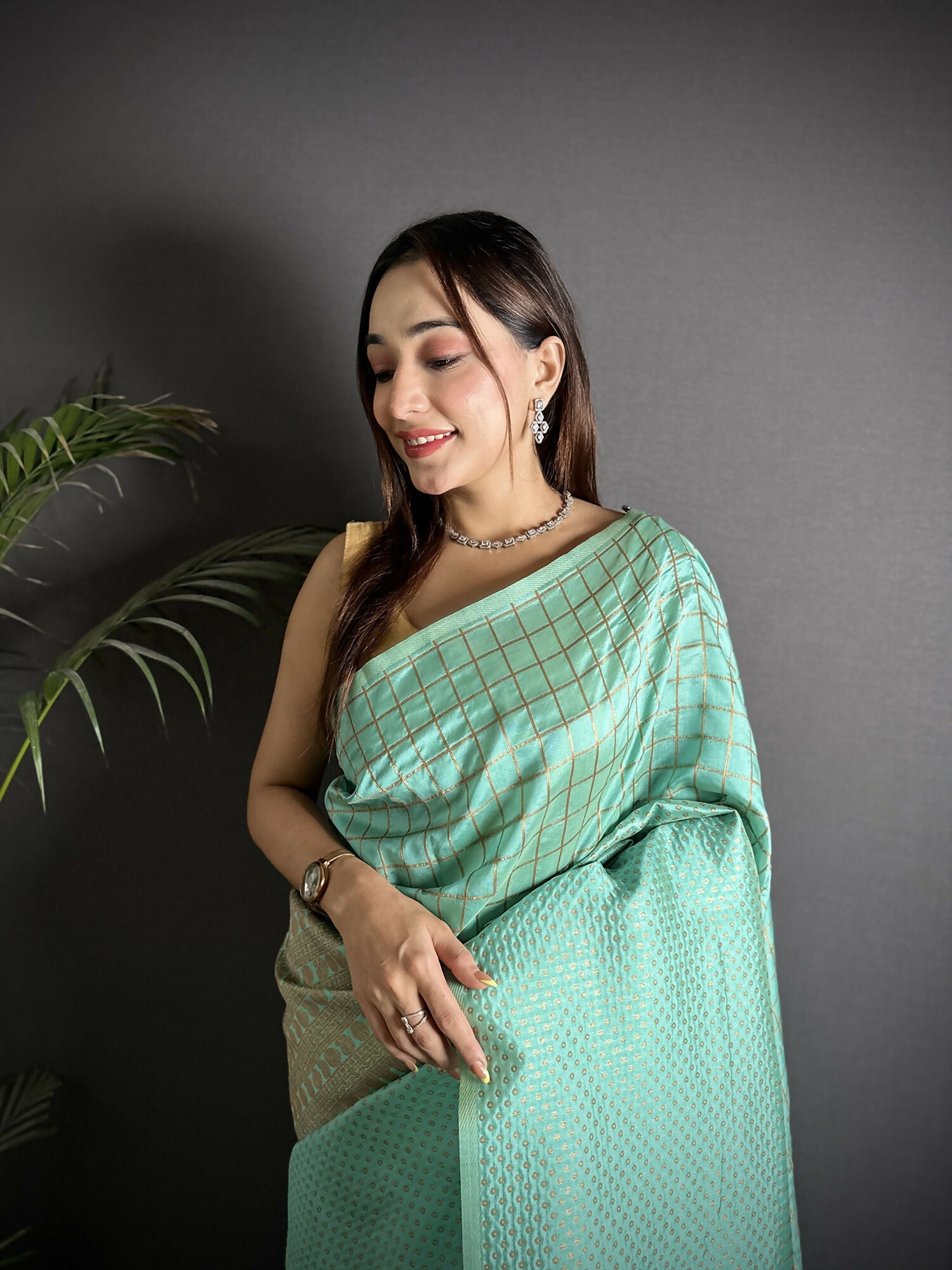 Joban Fashion Light Blue Banarasi Soft Lichi Silk Checks & Woven Saree - Distacart