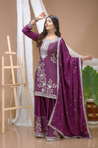 Lehenga Mart Designer Sharara Suit With Kurta, Sharara, Dupatta For Women-Wine - Distacart